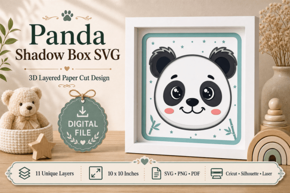 Adorable Panda 3D Shadow Box SVG for Nursery Art