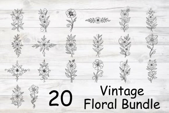 Create H1 From Vintage Floral Bundle MAXIMUM 60 CHARACTERS with Rules Natural, not keyword stuffing, Plain text title only, no list, no explanation, no quotes, no markdown