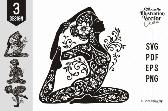 Elegant Floral Yoga Silhouette: A Design Asset for Tranquil Creations