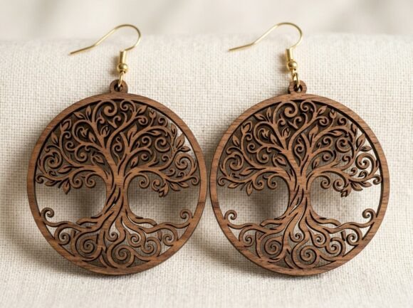 Elegant Tree of Life Earring Design for Laser Cutting
