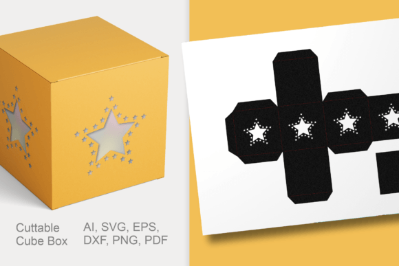 Star Windows Cuttable Cube Favor Box SVG