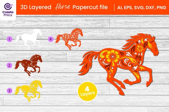 Stunning 3D Layered Horse Papercut SVG File for Crafts